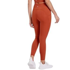 All In Motion Sculpted Laser Cut High-Waisted Leggings Size Large Orange Pockets